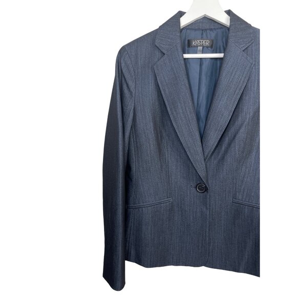 Kasper Blue Blazer Women’s 8 Classic Preppy Work Jacket Old Money Style - Picture 2 of 12